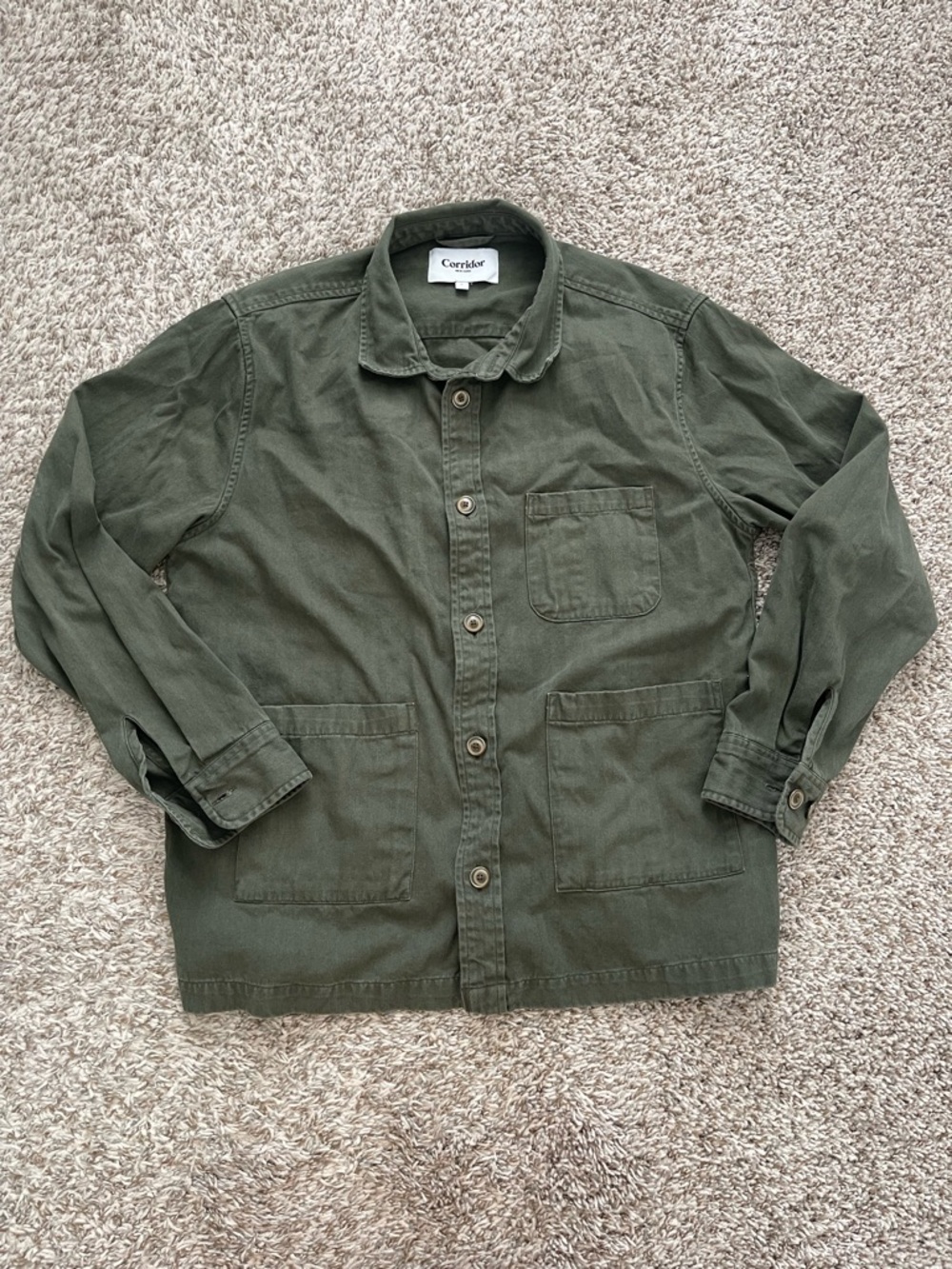 Corridor NYC OG Misha Overshirt Mens Large Green Cotton Twill Military Army